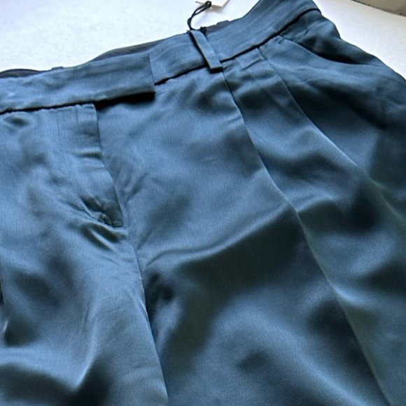 COPY - NWT! High-Waisted Emerald Green BR Silk Pants (Size 14) - Picture 6 of 6